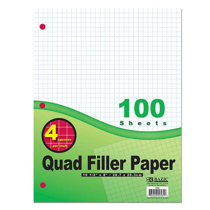 BAZIC 100 Ct. 4-1" Quad-Ruled Filler Paper [569]