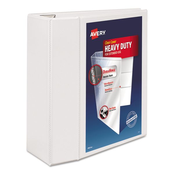 Avery Heavy-Duty 3-Ring View Binder w/Locking 1-Touch EZD Rings, 5" Capacity, White [AVE79106]