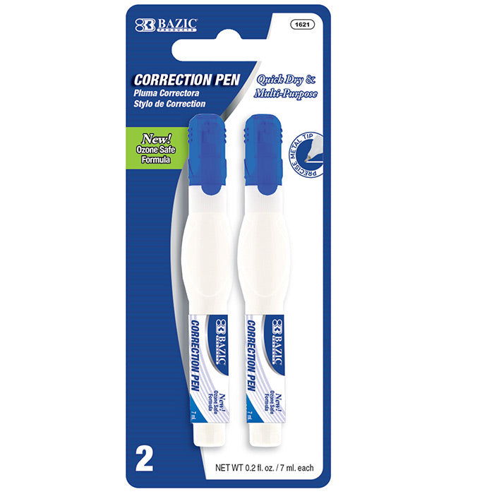 BAZIC 0.2 FL OZ  (7 mL) Metal Tip Correction Pen & Correction Fluid (2 Pack) [1621]