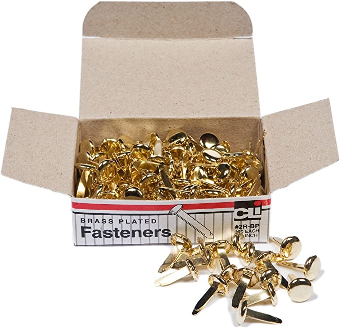 Charles Leonard Fasteners, Round Head, Brass Plated, 1/2 Inch Shank, 8 MM Head, 100-Pack (2R-BP) [‎CHL2RBP]