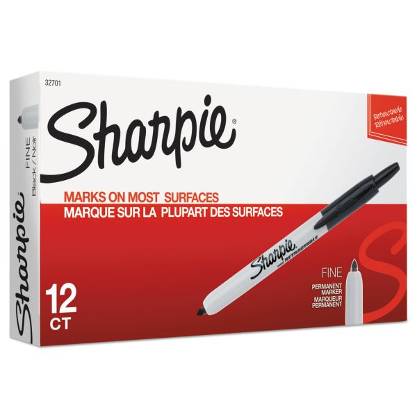 Sharpie Retractable Permanent Marker, Fine Bullet Tip, Black, 12/Pack [SAN32701]
