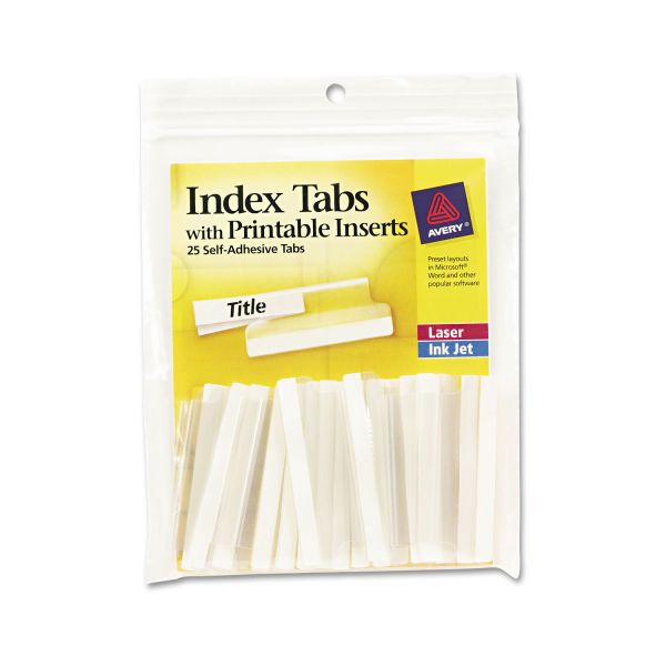 Avery Insertable Index Tabs with Printable Inserts, 1/5-Cut Tabs, Clear, 2" Wide, 25/Pack [AVE16241]