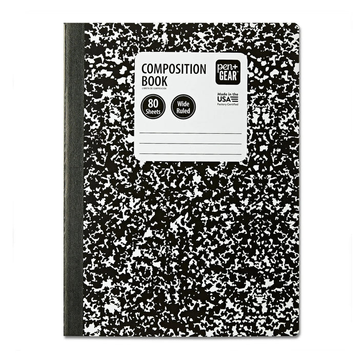 Pen+Gear 80 Sheets Marble Composition Book, 9.75 x 7.5 Wide Ruled [51016]