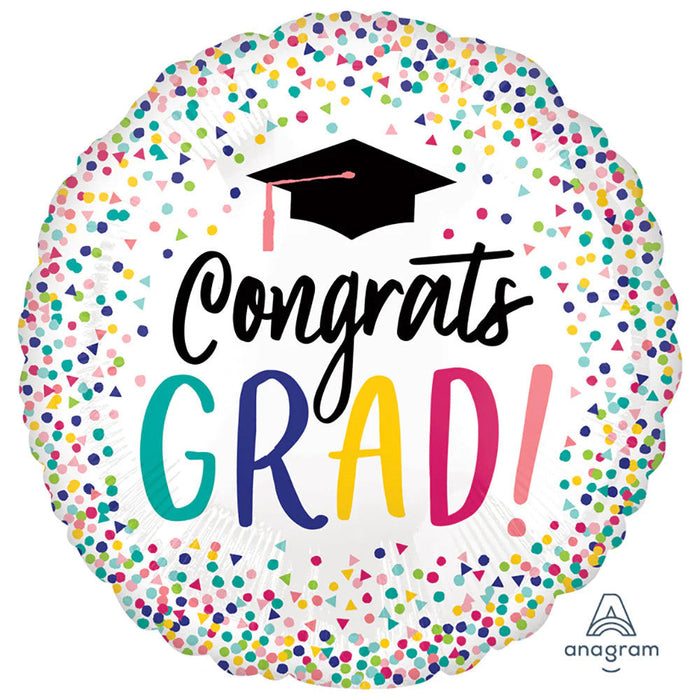 Congrats Grad Colorful Confetti 18 Inch Foil Mylar Balloon [39566]