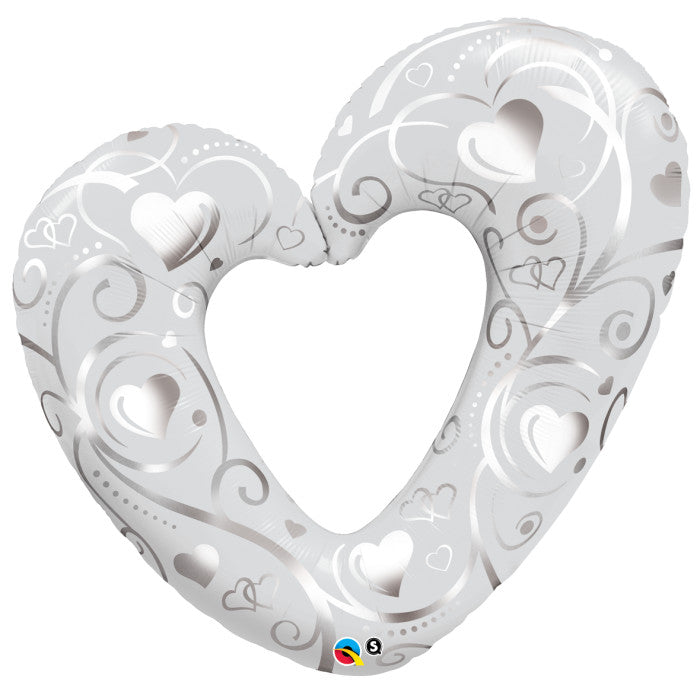 Hearts & Filligree Silver Open Heart Shape 42 inch Foil Mylar Balloon [18421]