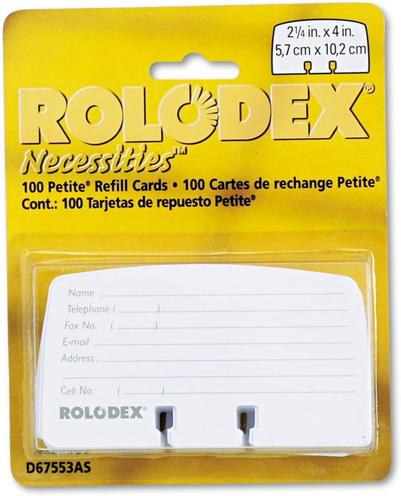 Rolodex Card Refills 2-1/4"x4" 100 Cards White [67553]