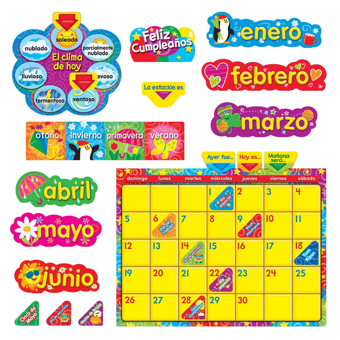 Calendario Wipe-Off con Estrellas y Remolinos (Cling) (Spanish) Bulletin Board Set [T8321]
